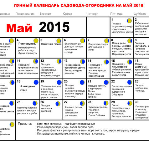 Лунный календарь на май 2015 года